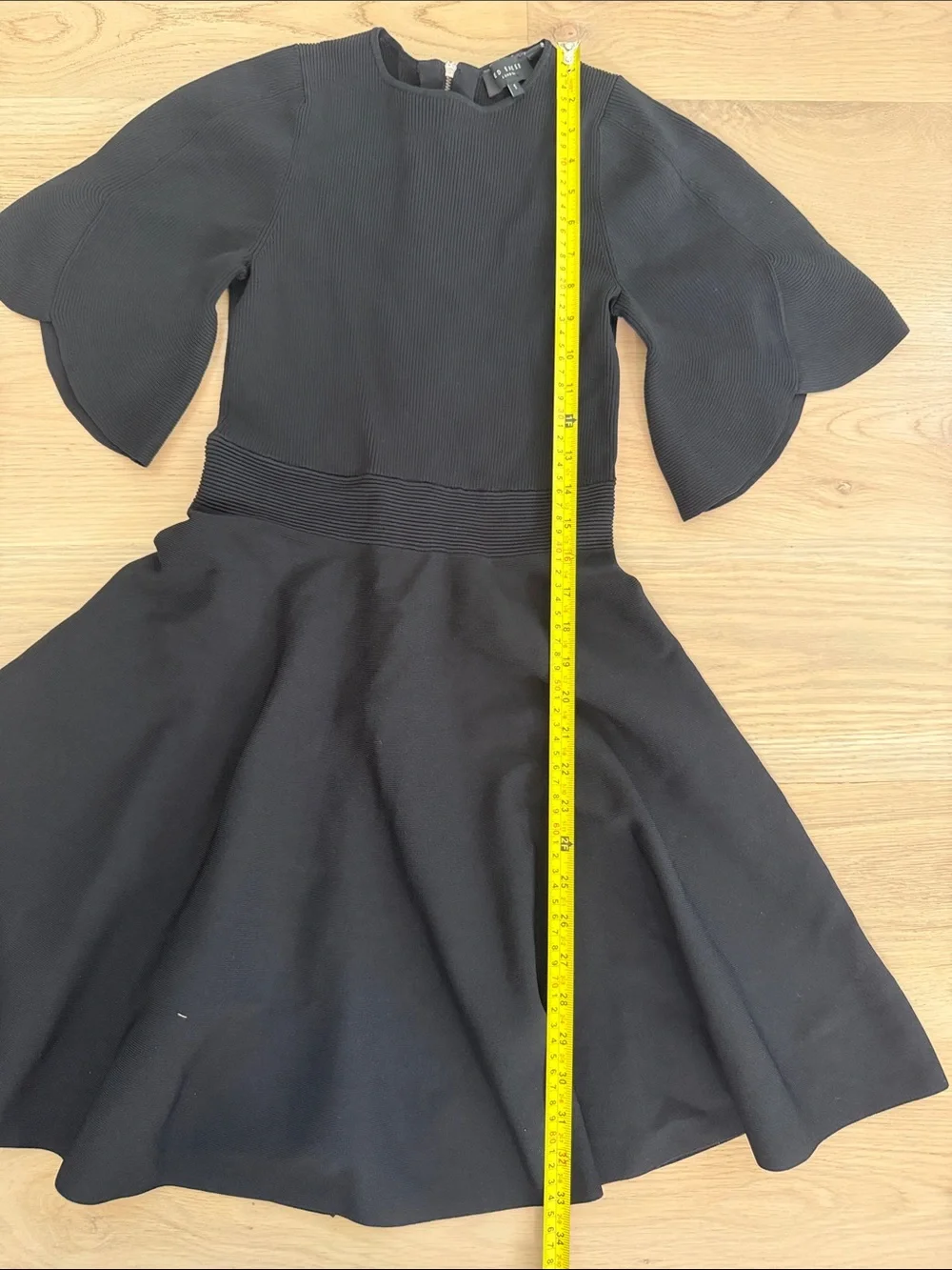 Ted Baker London Oliviha Ribbed Knit Flutter Sleeve Skater Dress Black Size 1
